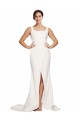 Compre Marfil Cubierta Cuadrado Barrer tren Crepé Elástico Largo Vestidos de dama de honor / Vestidos de fiesta