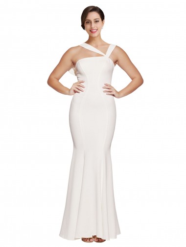 Compre Marfil Cubierta Cuadrado Crepé Elástico Largo Formales Vestidos de dama de honor / Vestidos de fiesta