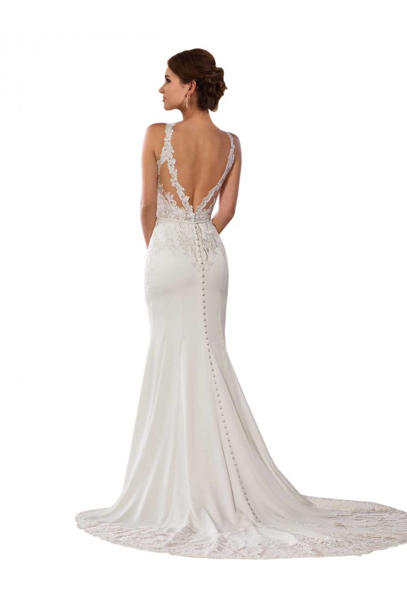 Compre Marfil Cubierta Cuello Alto Cola capilla Encaje Vestidos de novia