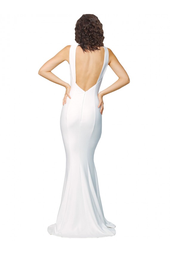Compre Marfil Cubierta Cuello Alto Crepé Elástico Largo Formales Vestidos de dama de honor / Vestidos de fiesta