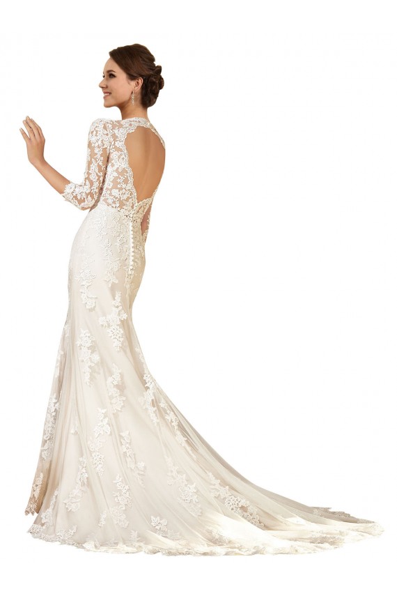 Compre Marfil Cubierta Cuello de Corazón Cola capilla Encaje Vestidos de novia