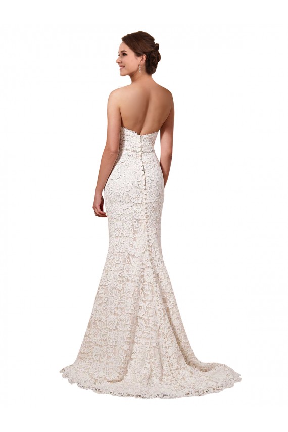 Compre Marfil Cubierta Cuello de Corazón Cola capilla Encaje Vestidos de novia