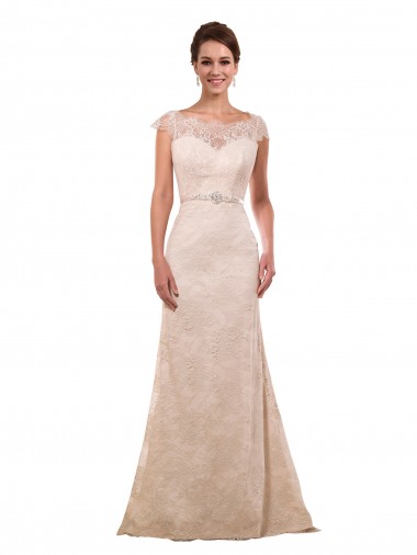 Compre Marfil Cubierta Cuello de Corazón Cola capilla Encaje Vestidos de novia