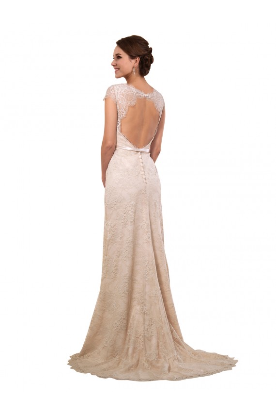 Compre Marfil Cubierta Cuello de Corazón Cola capilla Encaje Vestidos de novia