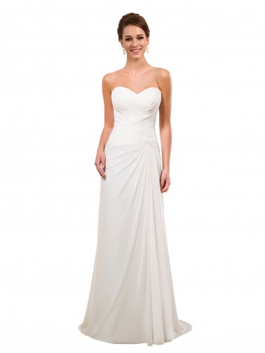Compre Marfil Cubierta Cuello de Corazón Cola capilla Gasa Vestidos de novia