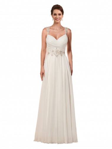 Compre Marfil Cubierta Cuello de Corazón Cola capilla Gasa Vestidos de novia