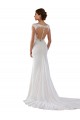 Compre Marfil Cubierta Cuello en V Cola capilla Encaje Crepé Elástico Vestidos de novia