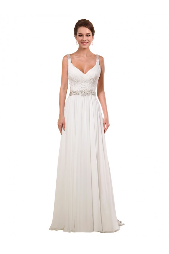 Compre Marfil Cubierta Cuello en V Cola capilla Gasa Clásico Vestidos de novia