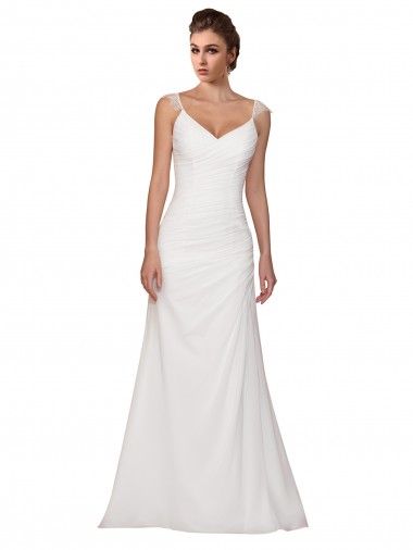 Compre Marfil Cubierta Cuello en V Cola capilla Gasa Vestidos de novia