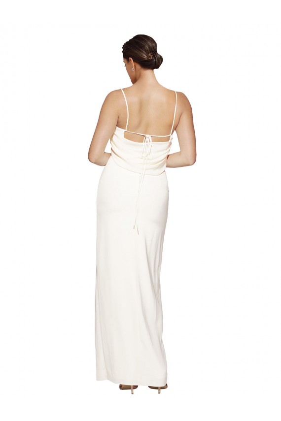 Compre Marfil Cubierta Halter Cuello Alto Satén elástico Largo Formales Vestidos de dama de honor / Vestidos de fiesta