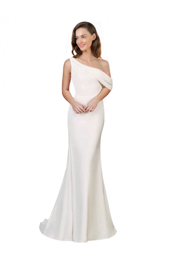 Compre Marfil Cubierta Un Hombre Barrer tren Crepé Elástico Largo Formales Vestidos de dama de honor / Vestidos de fiesta