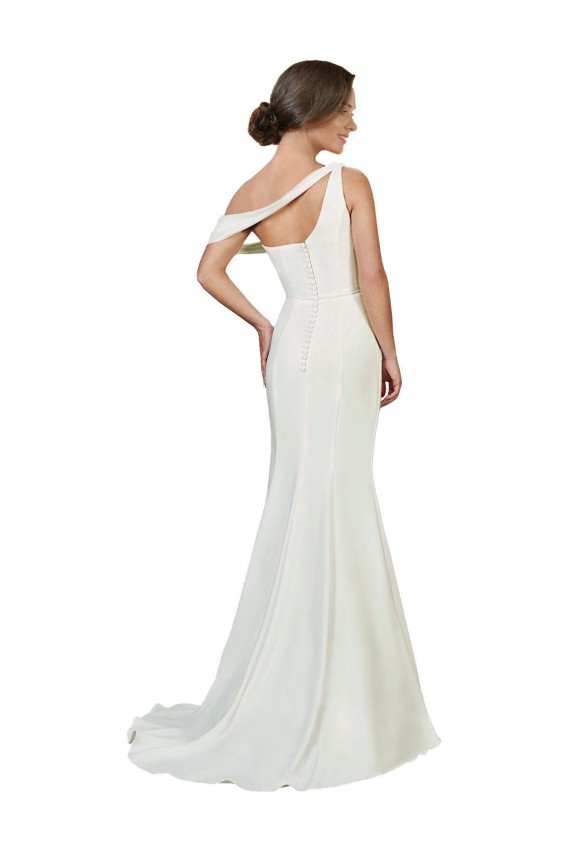 Compre Marfil Cubierta Un Hombre Barrer tren Crepé Elástico Largo Formales Vestidos de dama de honor / Vestidos de fiesta