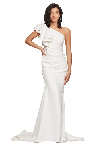 Compre Marfil Cubierta Un Hombre Barrer tren Crepé Elástico Largo Vestidos de dama de honor / Vestidos de fiesta