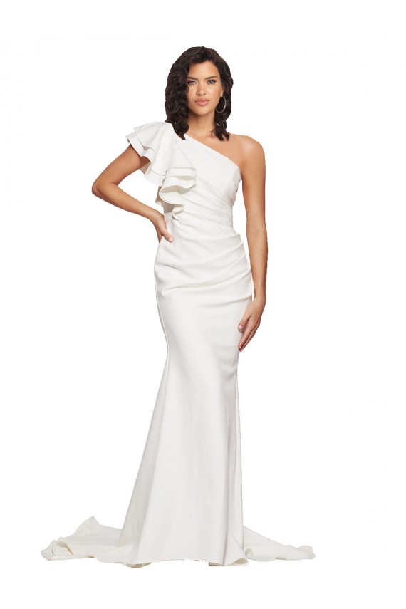 Compre Marfil Cubierta Un Hombre Barrer tren Crepé Elástico Largo Vestidos de dama de honor / Vestidos de fiesta
