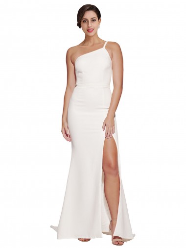 Compre Marfil Cubierta Un Hombre Sin tirantes Barrer tren Crepé Elástico Largo Vestidos de dama de honor / Vestidos de fiesta