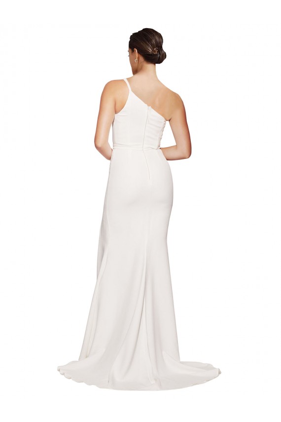 Compre Marfil Cubierta Un Hombre Sin tirantes Barrer tren Crepé Elástico Largo Vestidos de dama de honor / Vestidos de fiesta