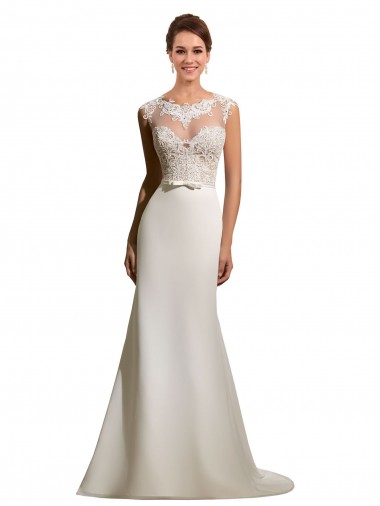 Compre Marfil Cubierta Ilusión Cola capilla Gasa Encaje Vestidos de novia