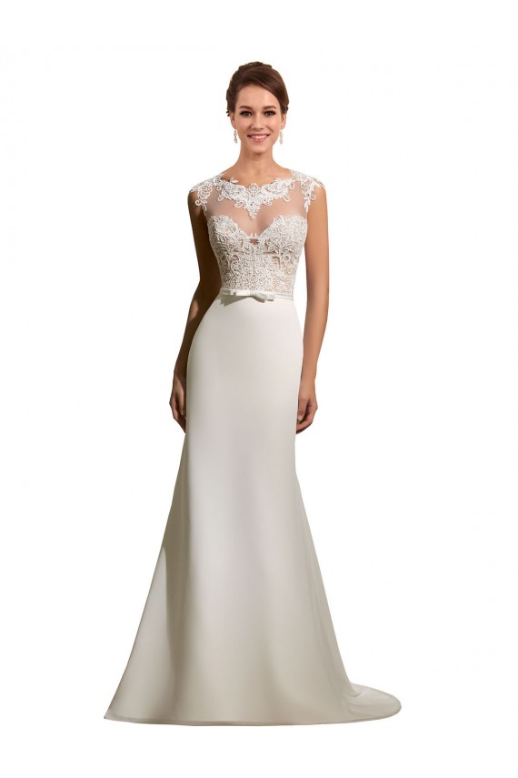 Compre Marfil Cubierta Ilusión Cola capilla Gasa Encaje Vestidos de novia