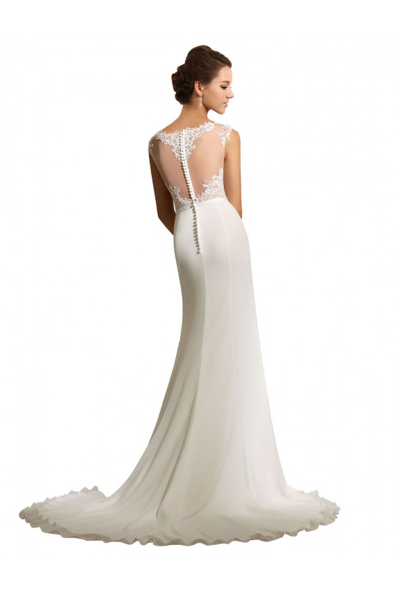 Compre Marfil Cubierta Ilusión Cola capilla Gasa Encaje Vestidos de novia