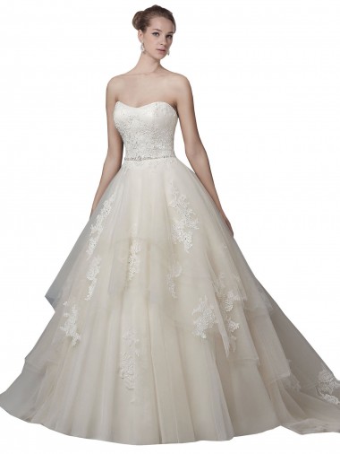 Compre Marfil Cucharón Sin tirantes Cola capilla Tul Encaje Vestidos de novia