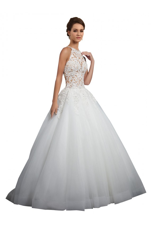 Compre Marfil Cuello Alto Cola capilla Tul Encaje Vestidos de novia