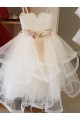 Compre Marfil Cuello Alto Tul Encaje Largo vestidos de niña de las flores