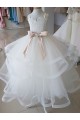 Compre Marfil Cuello Alto Tul Encaje Largo vestidos de niña de las flores