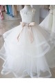 Compre Marfil Cuello Alto Tul Encaje Largo vestidos de niña de las flores