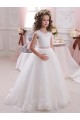Compre Marfil Cuello Alto Tul Encaje Largo vestidos de niña de las flores