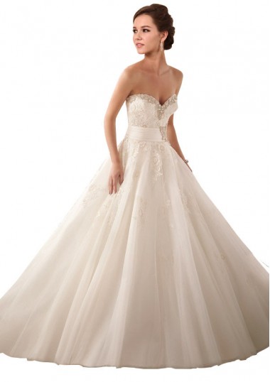 Compre Marfil Cuello de Corazón Cola capilla Satén Tul Encaje Vestidos de novia