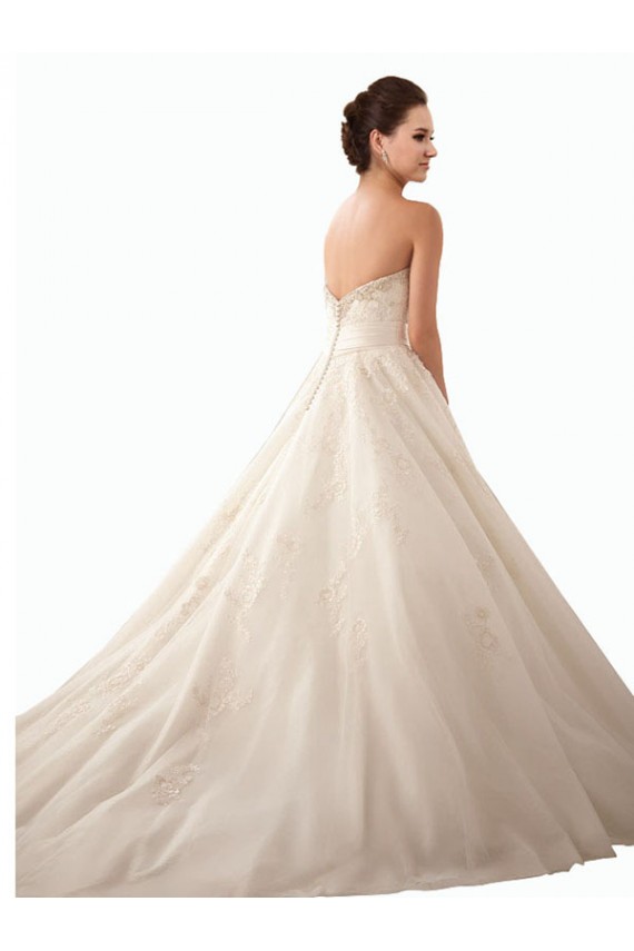 Compre Marfil Cuello de Corazón Cola capilla Satén Tul Encaje Vestidos de novia