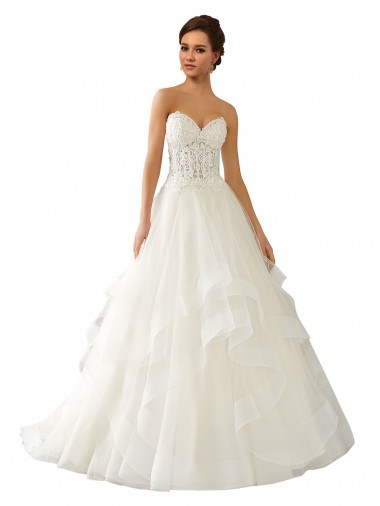 Compre Marfil Cuello de Corazón Cola capilla Satén Tul Encaje Vestidos de novia
