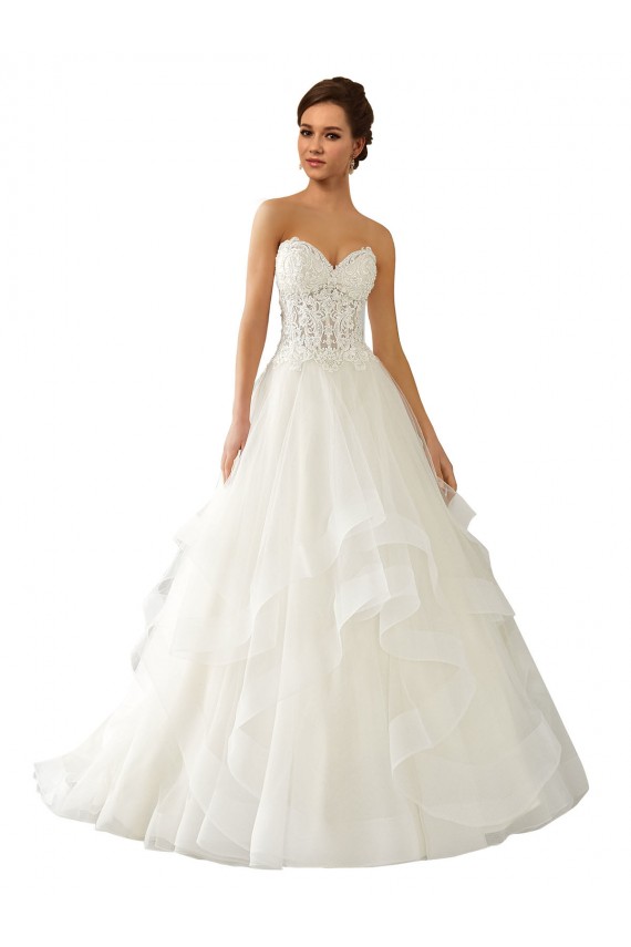 Compre Marfil Cuello de Corazón Cola capilla Satén Tul Encaje Vestidos de novia