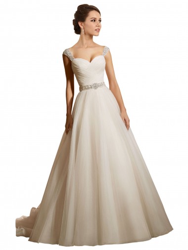Compre Marfil Cuello de Corazón Cola capilla Tul Vestidos de novia