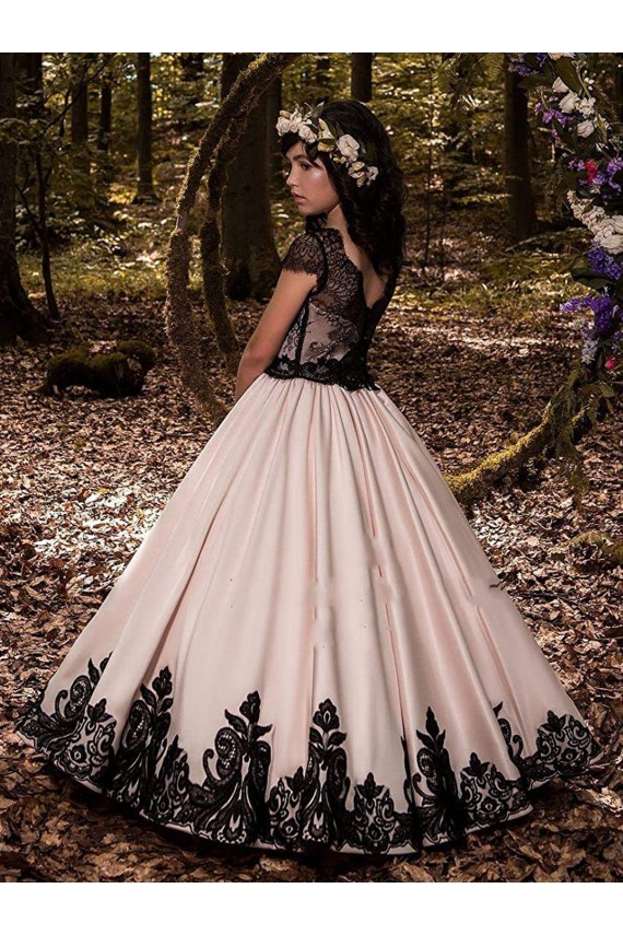 Compre Marfil Cuello de Corazón Satén Encaje Largo vestidos de niña de las flores