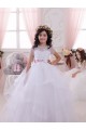 Compre Marfil Cuello de Corazón Tul Encaje Largo vestidos de niña de las flores