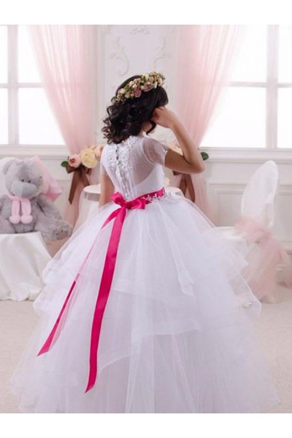 Compre Marfil Cuello de Corazón Tul Encaje Largo vestidos de niña de las flores
