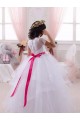 Compre Marfil Cuello de Corazón Tul Encaje Largo vestidos de niña de las flores