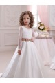 Compre Marfil Cuello en V Cola capilla Satén Encaje Largo vestidos de niña de las flores