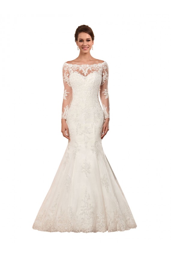 Compre Marfil Sirena Barco Cola capilla Encaje Vestidos de novia