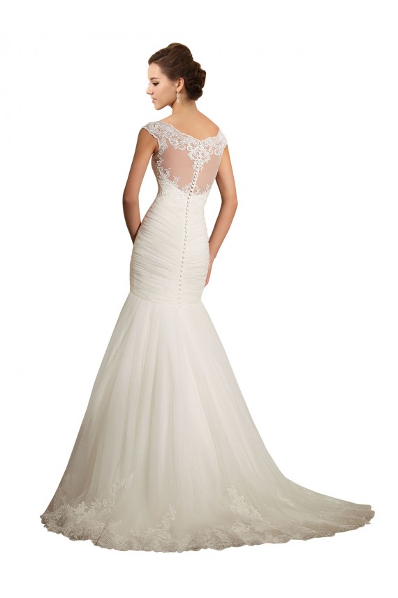 Compre Marfil Sirena Barco Cola capilla Tul Encaje Vestidos de novia