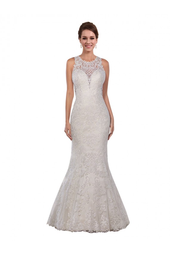 Compre Marfil Sirena Cuello Alto Cola capilla Encaje Vestidos de novia