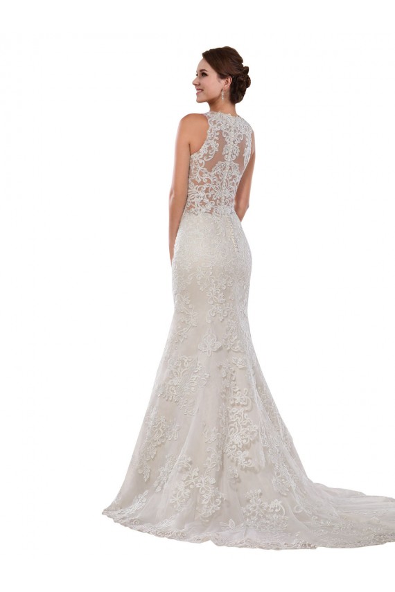 Compre Marfil Sirena Cuello Alto Cola capilla Encaje Vestidos de novia