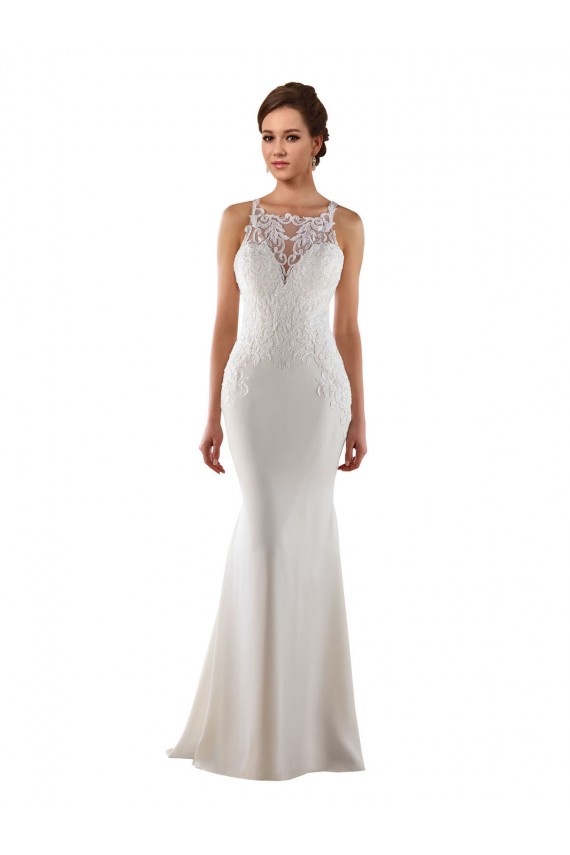 Compre Marfil Sirena Cuello de Corazón Barrer tren Encaje Crepé Elástico Vestidos de novia