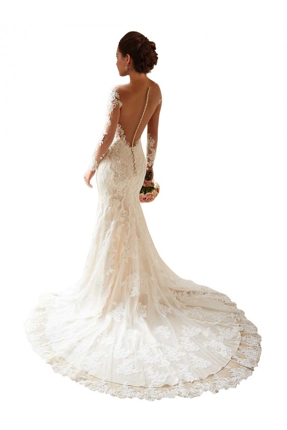 Compre Marfil Sirena Cuello de Corazón Cola capilla Encaje Vestidos de novia