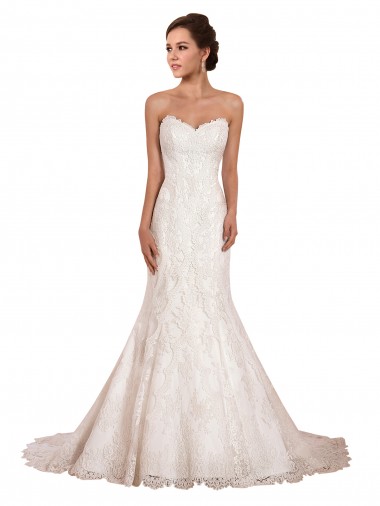 Compre Marfil Sirena Cuello de Corazón Cola capilla Encaje Vestidos de novia