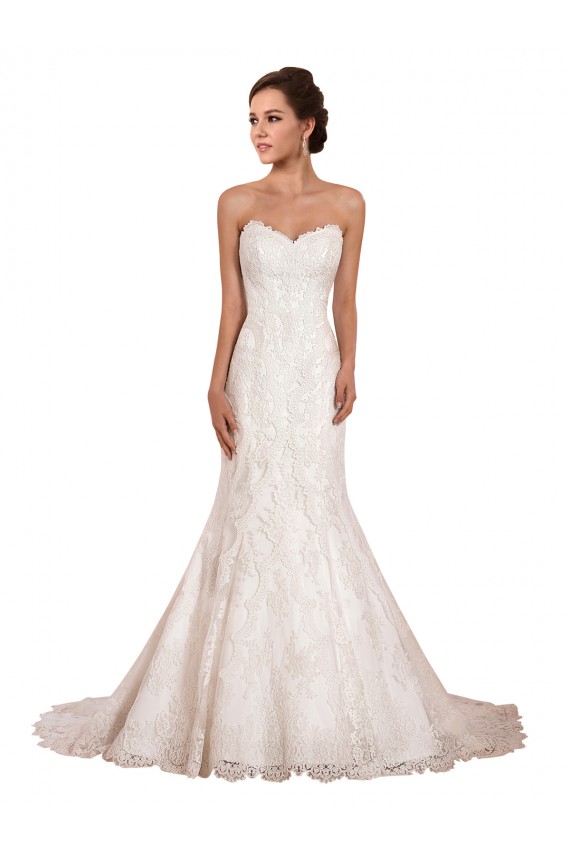 Compre Marfil Sirena Cuello de Corazón Cola capilla Encaje Vestidos de novia