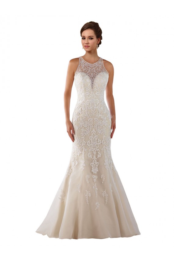 Compre Marfil Sirena Cuello de Corazón Cola capilla Encaje Vestidos de novia