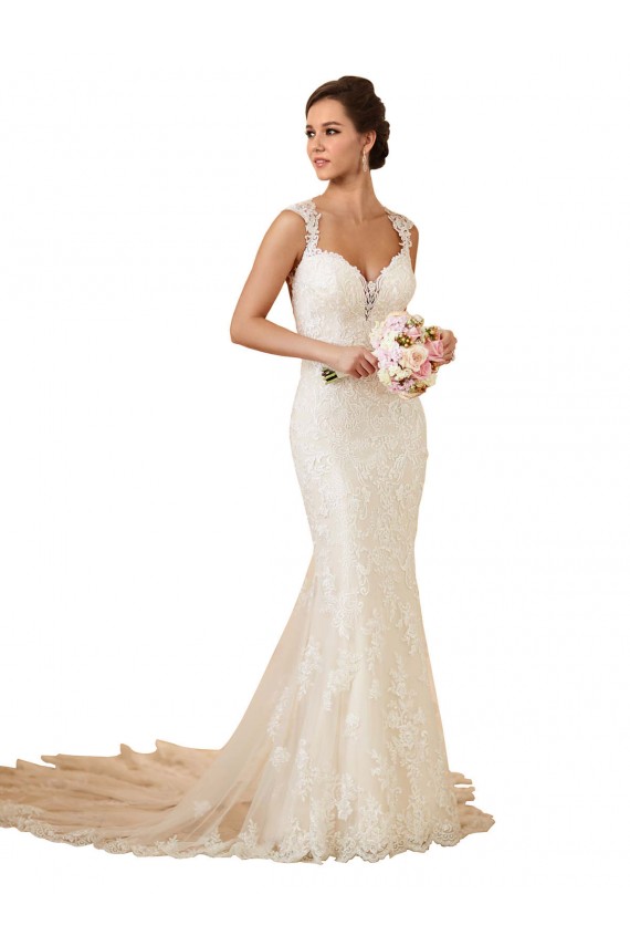 Compre Marfil Sirena Cuello de Corazón Cola capilla Encaje Vestidos de novia