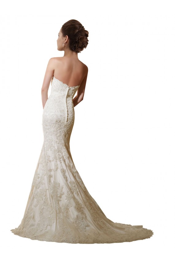 Compre Marfil Sirena Cuello de Corazón Cola capilla Satén Encaje Vestidos de novia